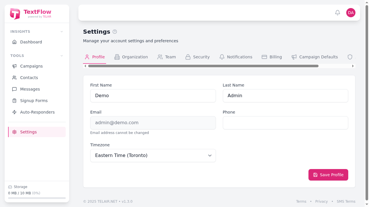 Profile Settings Tab