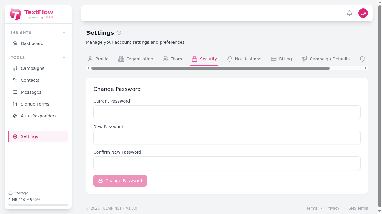 Security Settings Tab