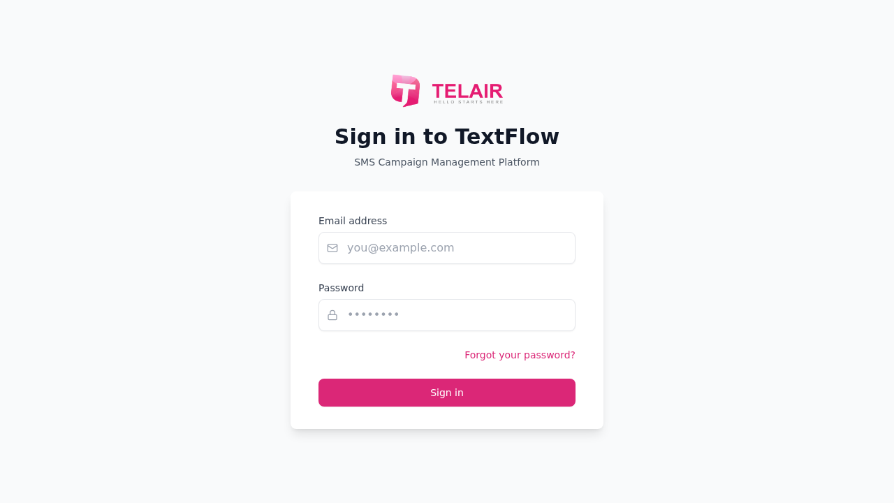 TextFlow Login Page
